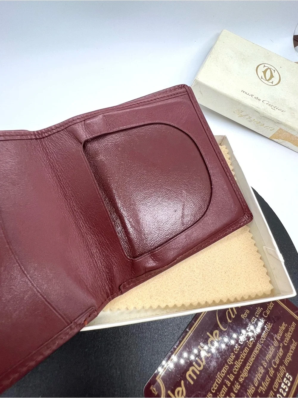 Cartier Burgundy Leather Bifold Card & Key Holder with Gold Corners